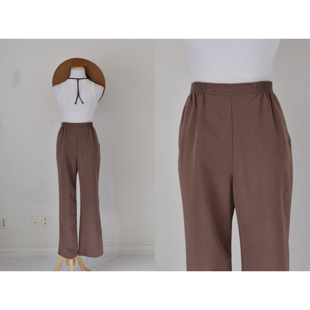 Vintage 80s Gathered Waist‎ Pecan Poly/Rayon Pants | 30-32 waist